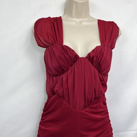 ASOS Design Nordstrom halter mesh ruched midi dress in red size 6 NWT - Picture 6 of 16